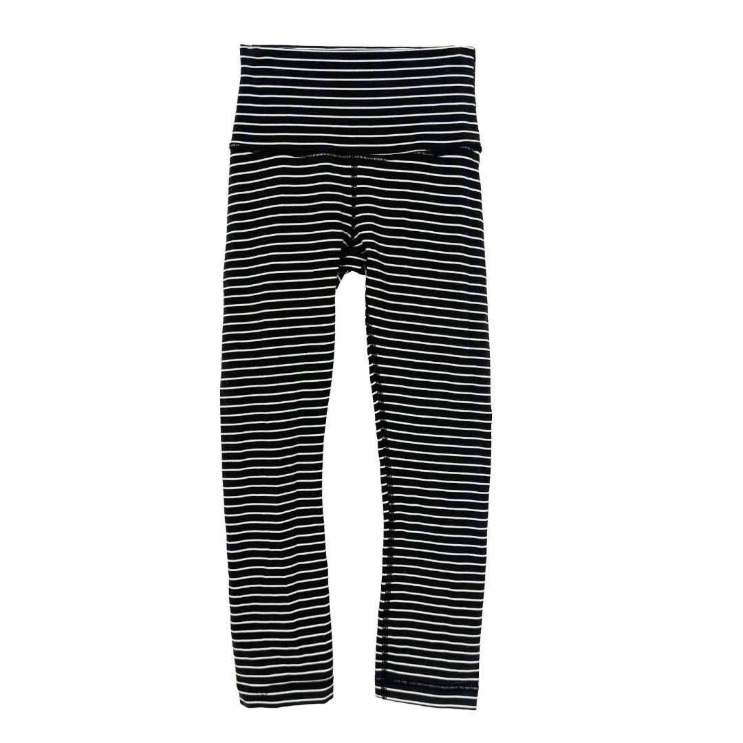 LULULEMON Wunder Under Crop Parallel Stripe Legging 22 2 Black White EUC B77