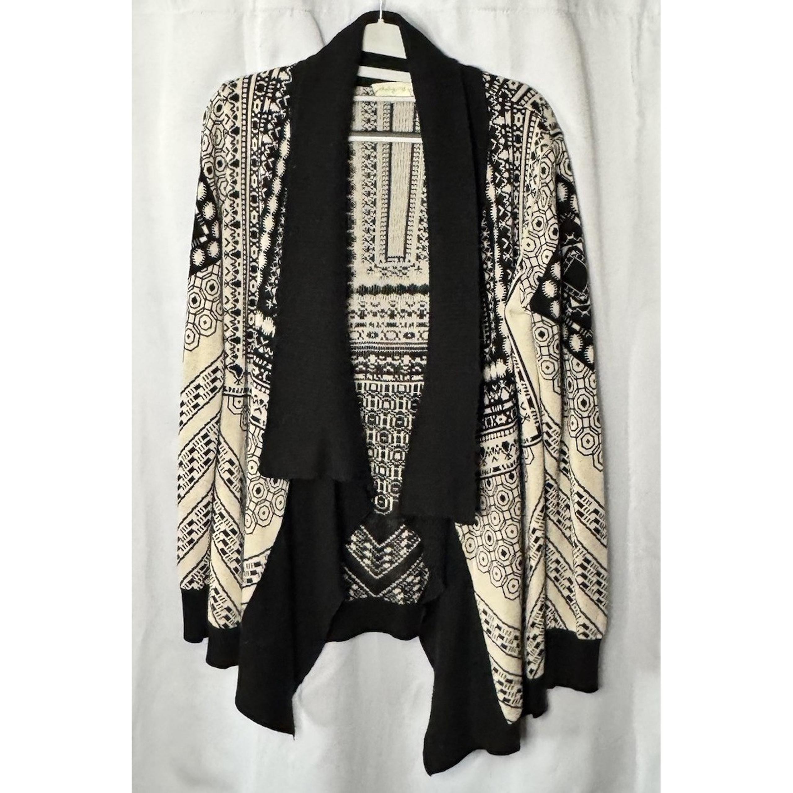 STARING AT STARS Black Ivory Geometric Womens M Open Cardigan Sweater Open Front