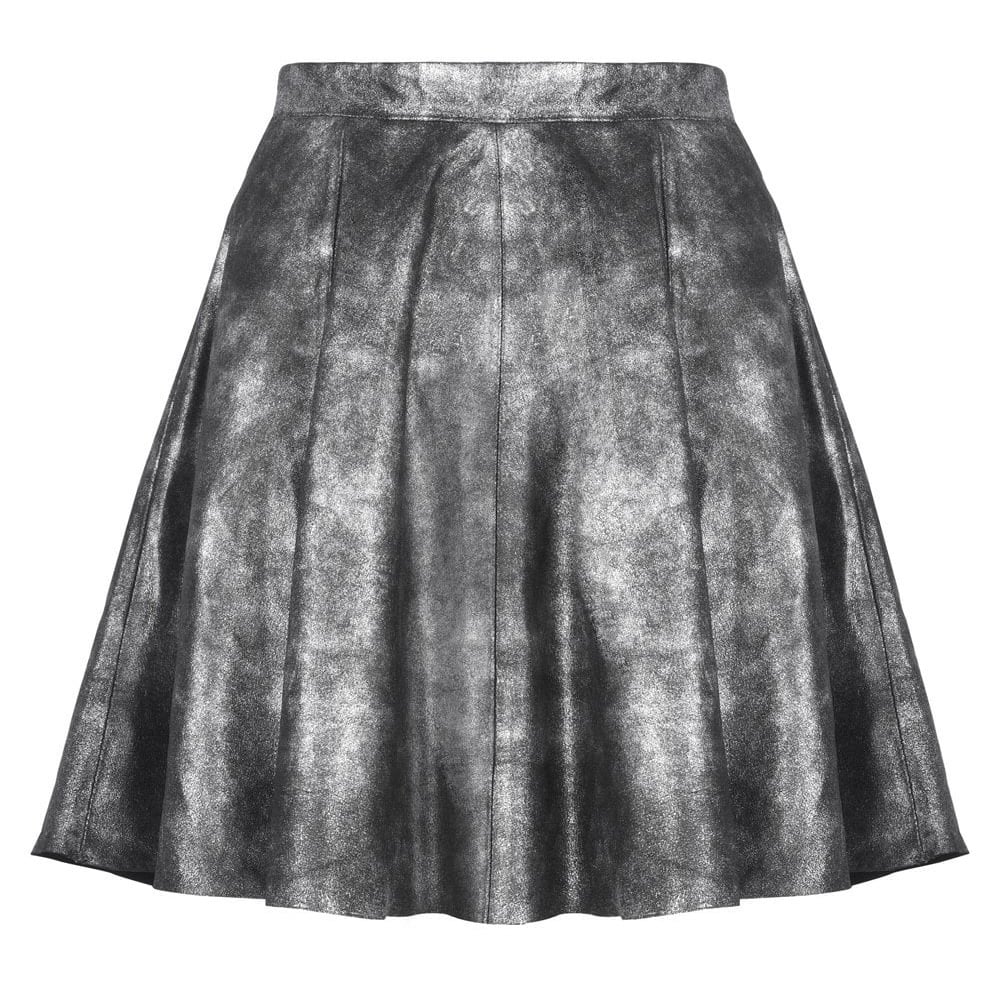 Muubaa London Pipri Goat Leather Skater Skirt Antique Silver Metallic