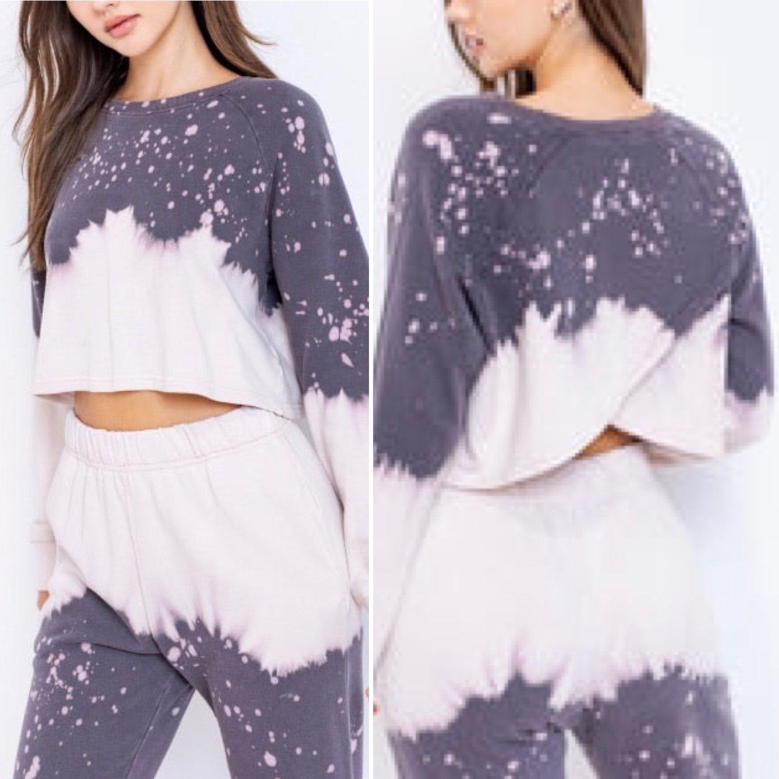 Brooklyn Karma Charcoal/LilacTie Dyed Sit Back & Relax Crop Sweatshirt Sz M