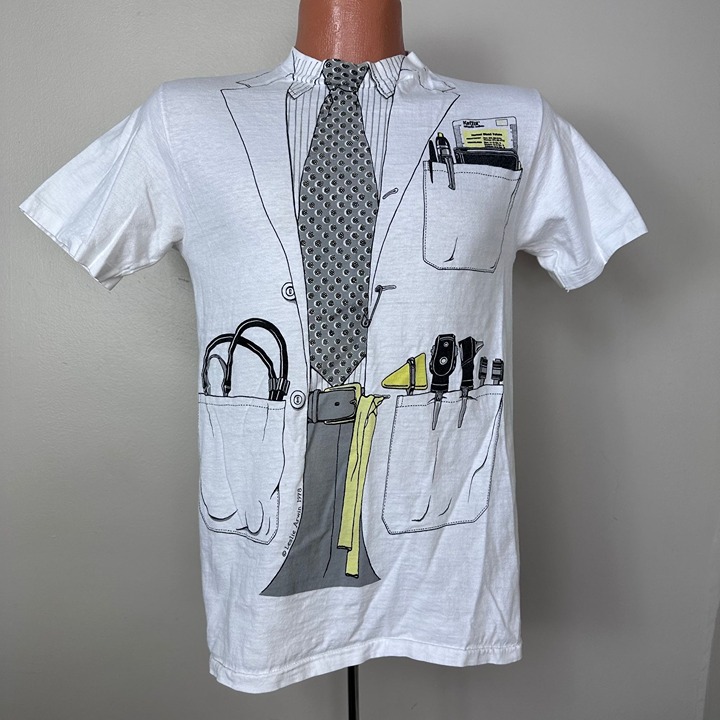 Vintage 1970s Leslie Arwin T-Shirt, Doctor Lab Coat Kefzol, Hanes Beefy-T Size S