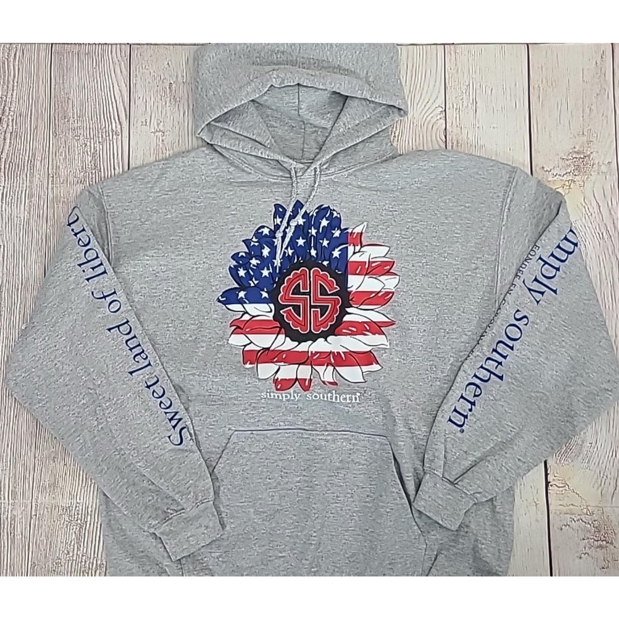 Simply Southern Sweet Land Of Liberty Hoodie Hooded Sweatshirt Womens Large Gray