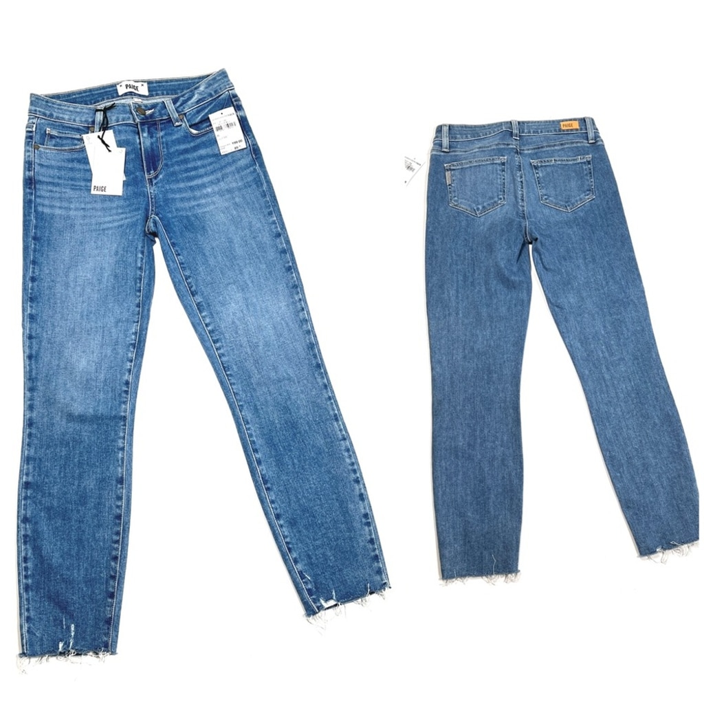 NWT Paige Women's Jeans Bella Blu Verdugo Crop Cotton Blend 26 Distressed Hem