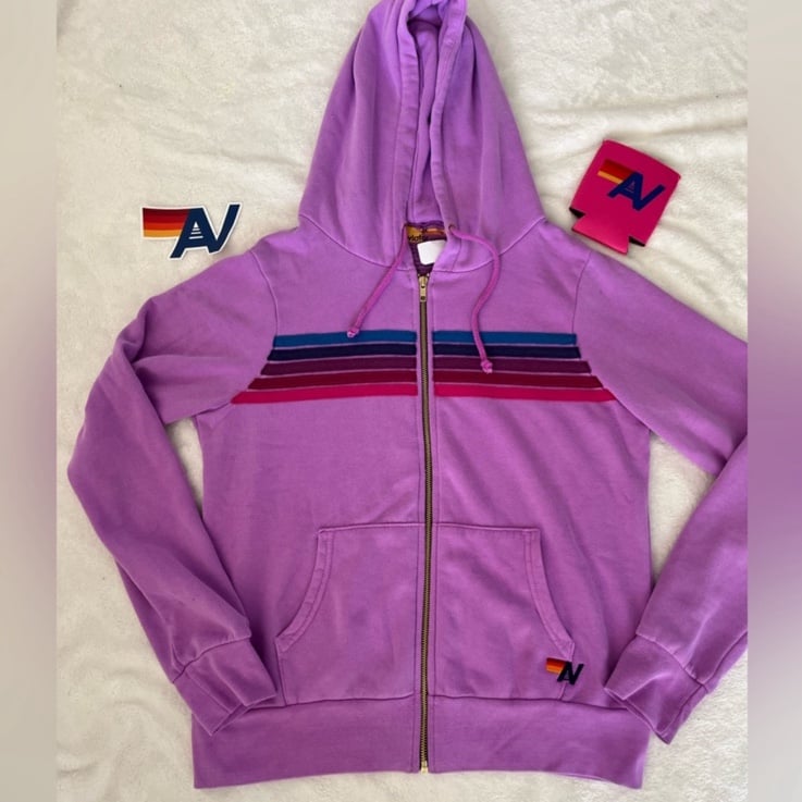 New with tag Aviator Nation 5 Stripe Hoodie Neon Purple Medium