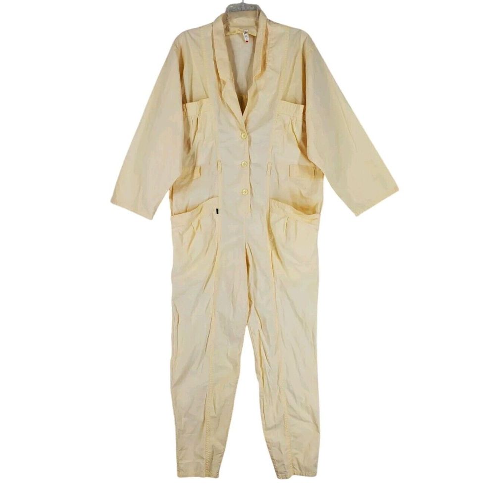 Vtg 70s SLAP Jumpsuit Mechanic Coveralls Mens 36 Womens XL Yellow Lightweight