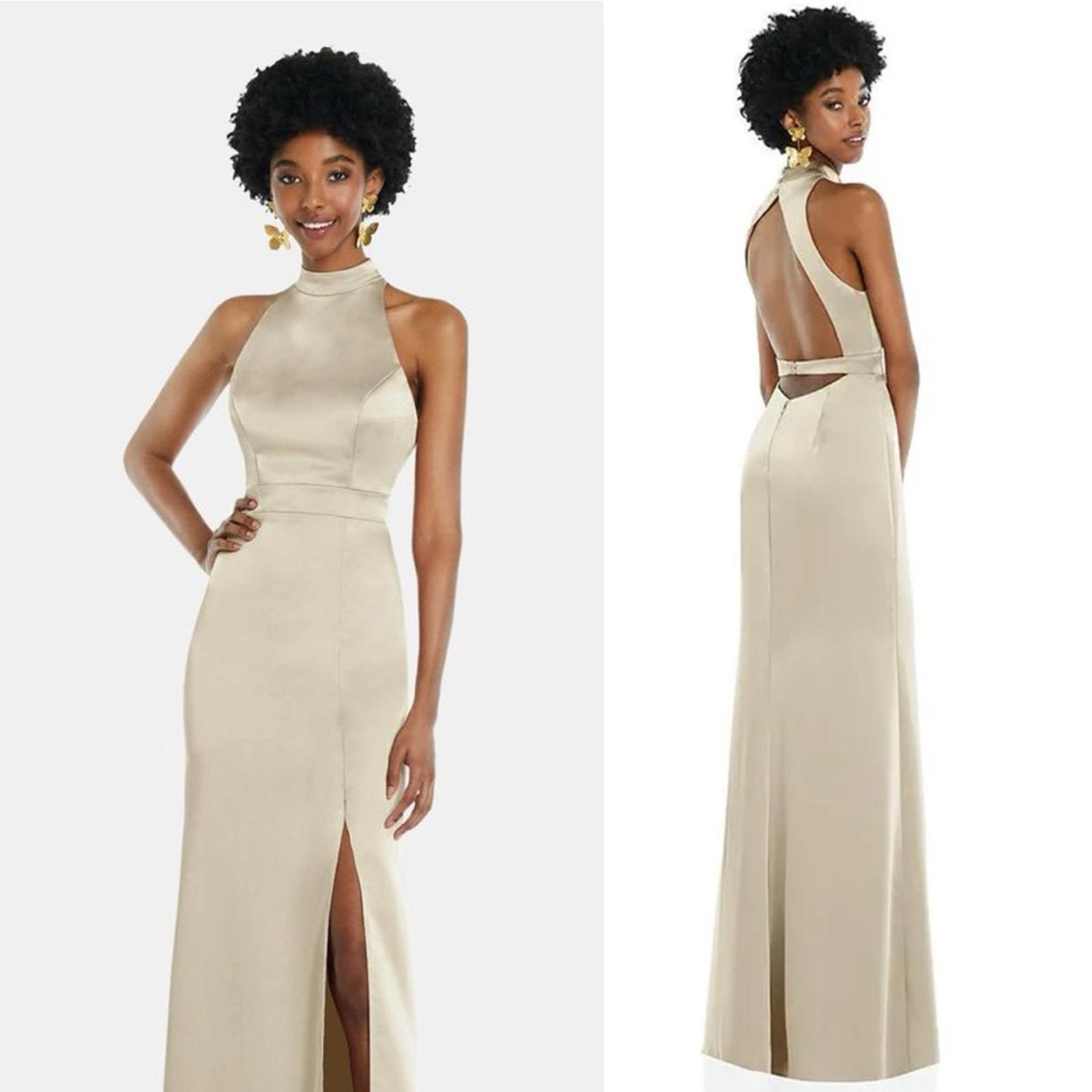 NEW Lovely High Neck Backless Maxi Dress With Slim Belt, Champagne Size 2, 242