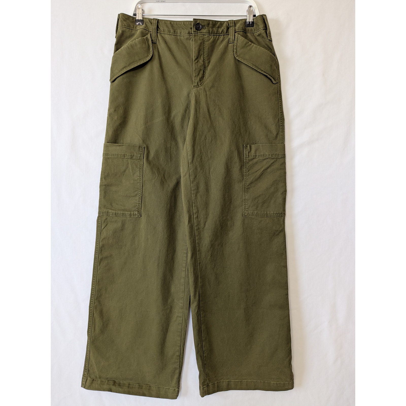 Banana Republic Womens Wide Leg Cargo Chino Pant Military Green Size 10 New