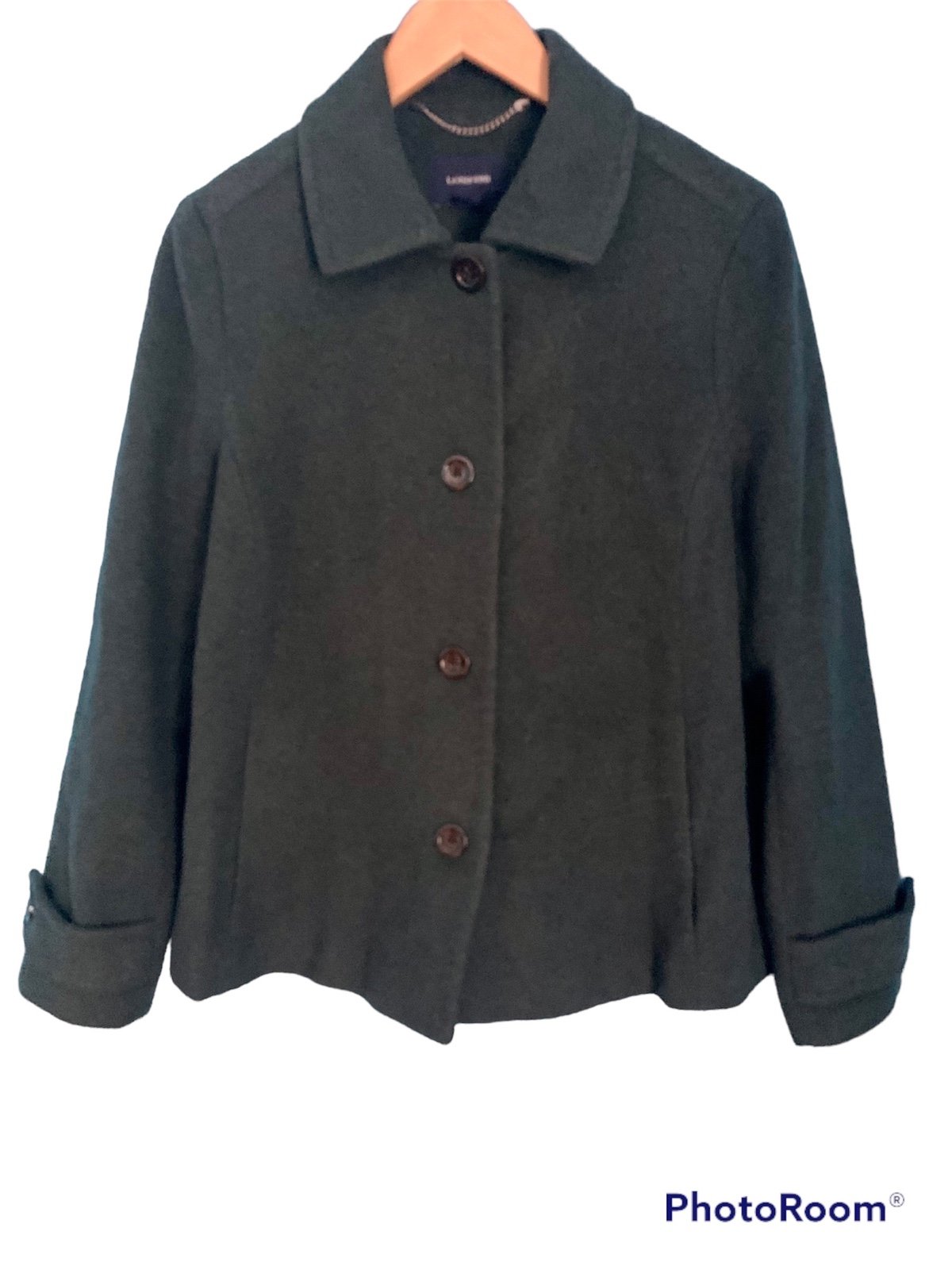 Land’s End Forest Green Wool Cashmere Blend Coat Size 10