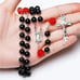 6MM Black Beaded Red Rose Rosary Necklace Women Chain Crucifix Cross Pendant
