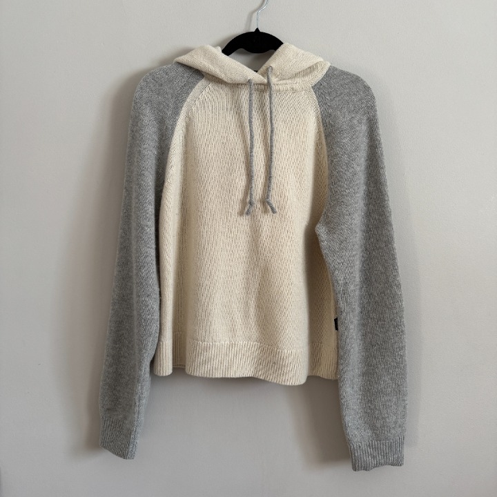 Womens Patagonia Recycled Wool Knit Hoodie Size L Colorblock Neutral