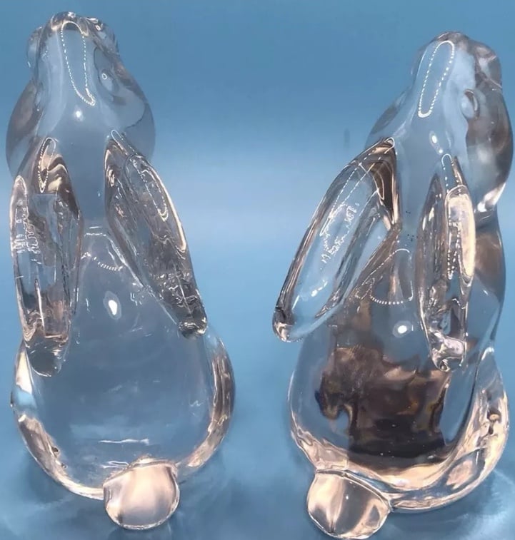 Easter Bunny Rabbits ACC Hand Made Crystal Clear Glass Tiawan Bookends