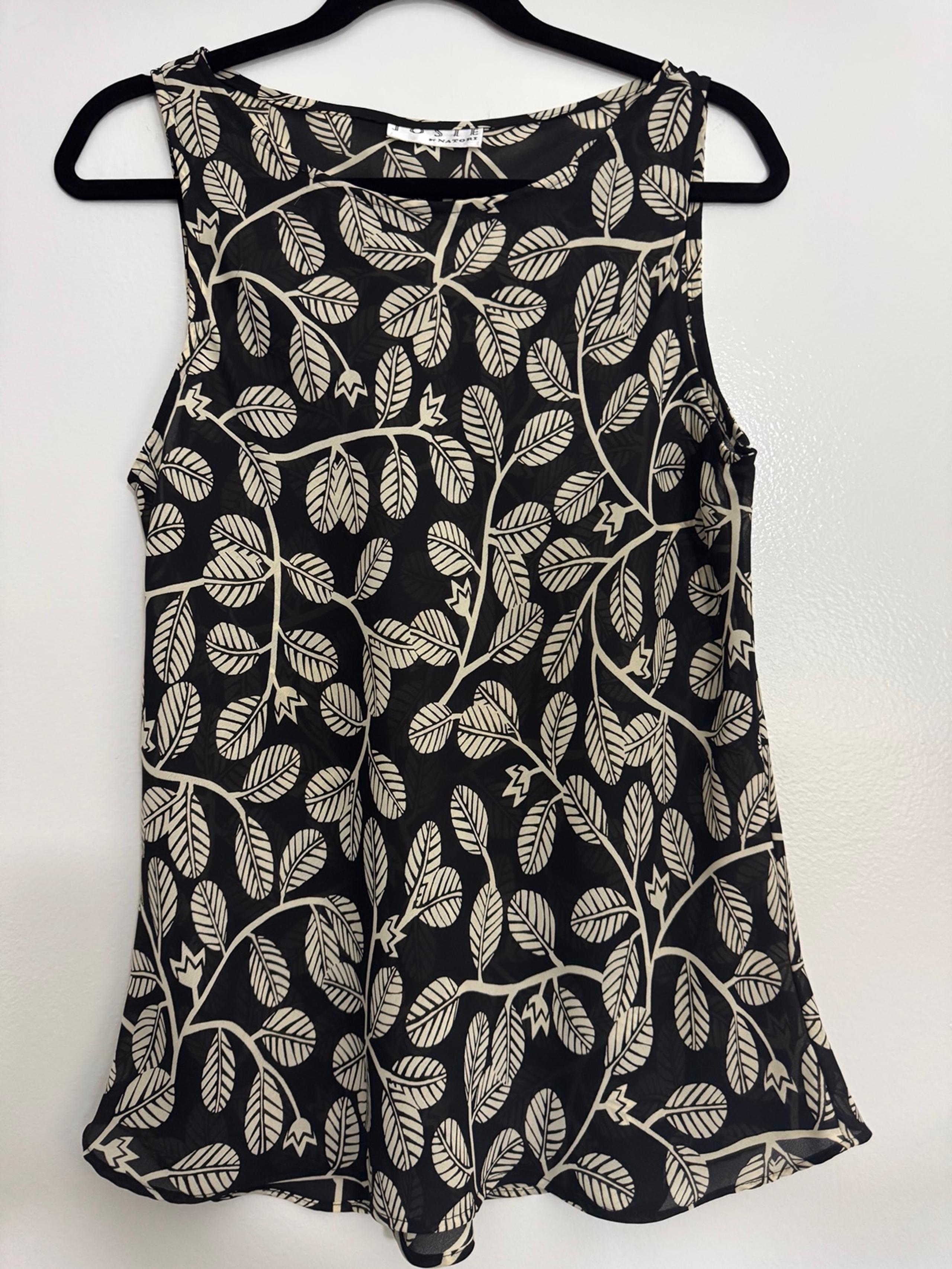 Vintage Y2K Slip Lingerie Top Leaf Vine Floral Print Black Josie Natori Small