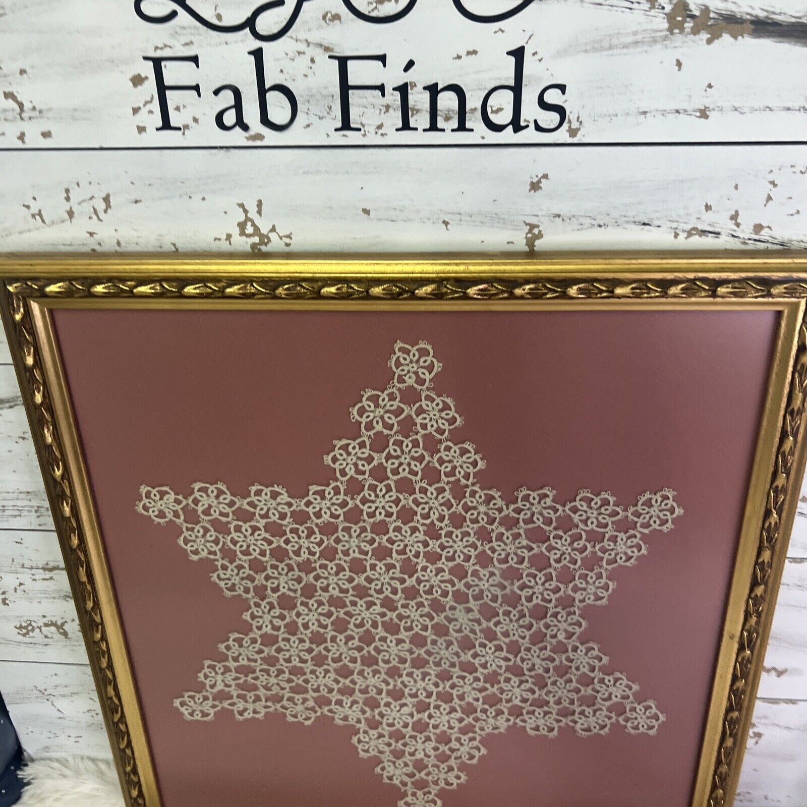 Large Framed Matted Hand Made Tatted Star