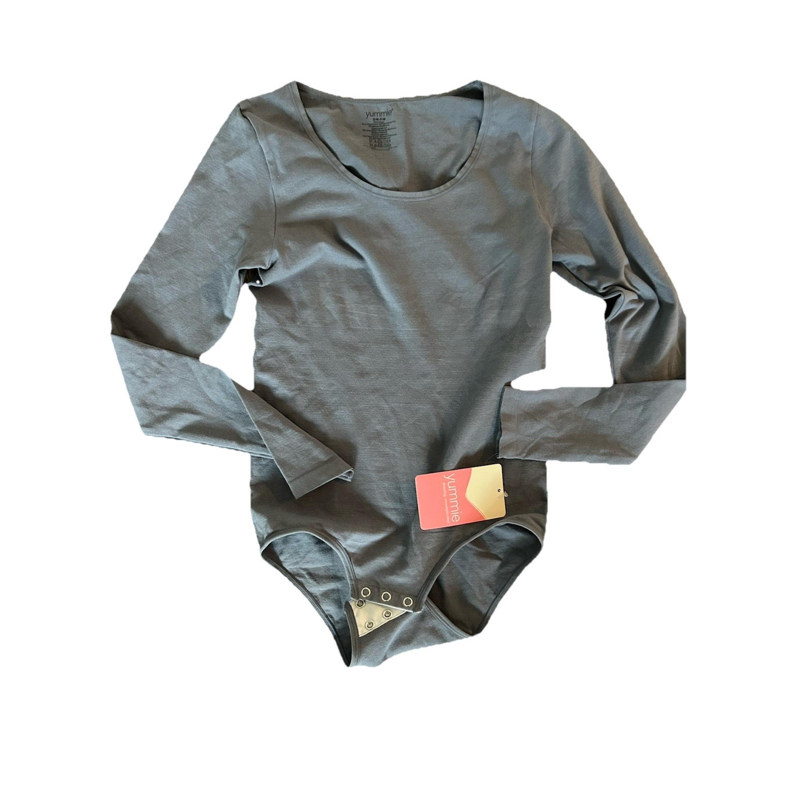 Yummie Womens Long Sleeve Bodysuit MSRP $78 NWT S/M NEW Gray