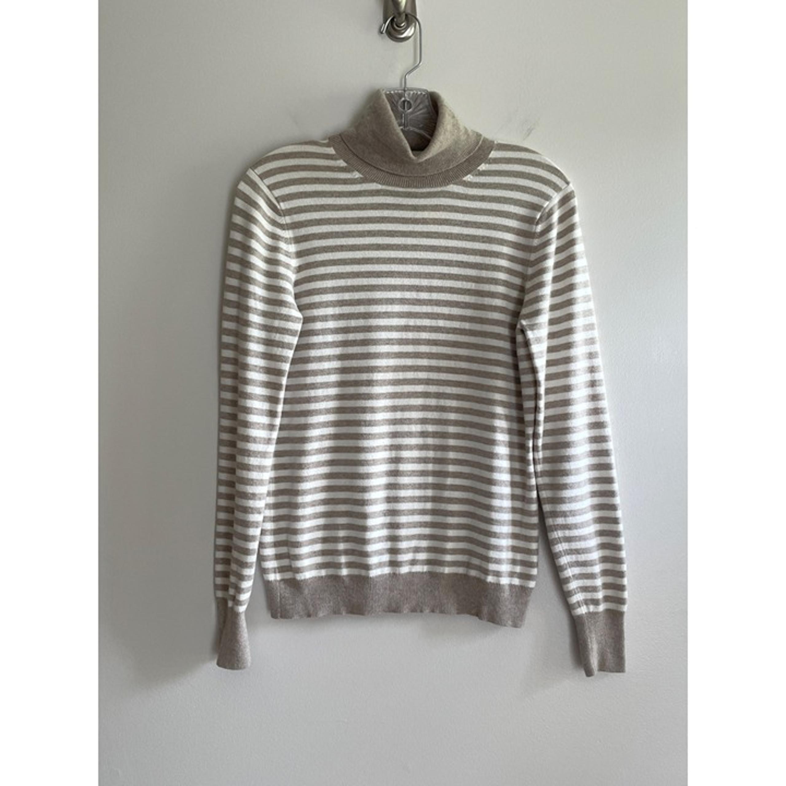 Banana Republic Turtleneck Sweater Womens M Tan Striped Silk Wool Cashmere Blend