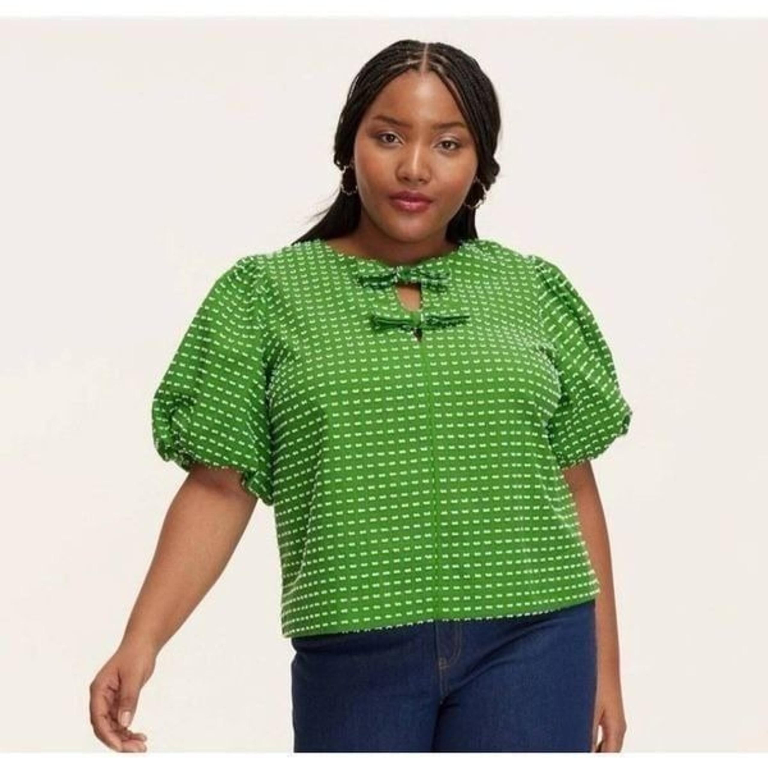 Kate Spade New York X target green textured polkadot puff sleeve blouse new
