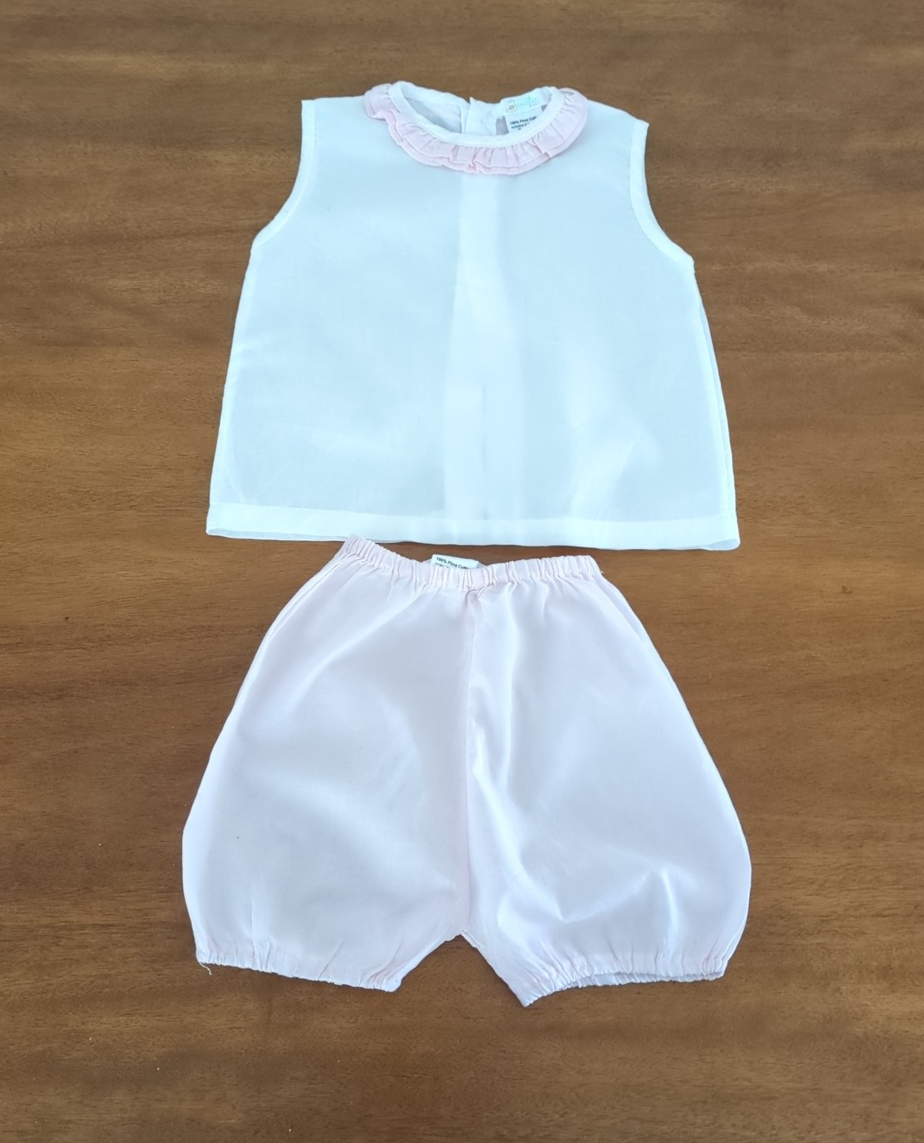 Baby girls Pima cotton two piece pink and white sleeveless set NEW NT size 9-12M