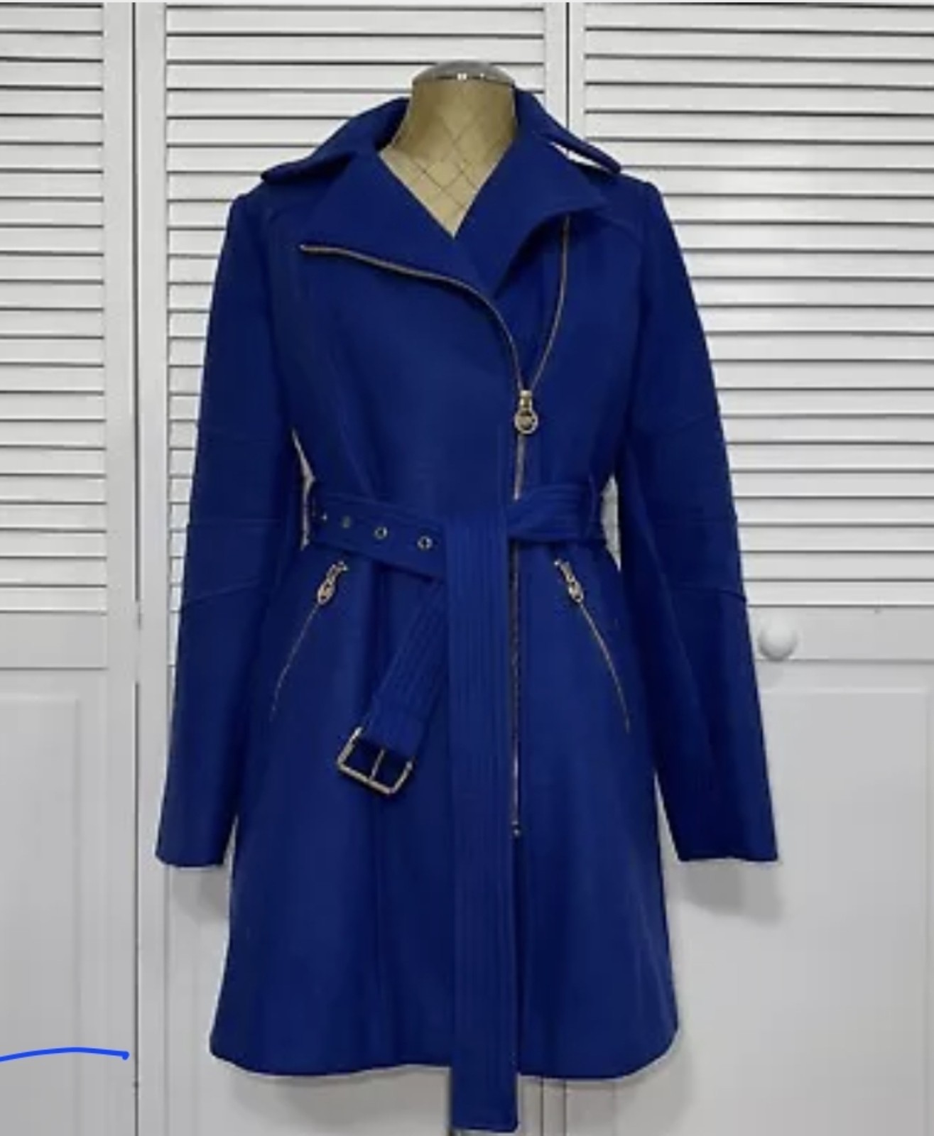 Michael Kors Asymmetrical Belted Walker Coat royal