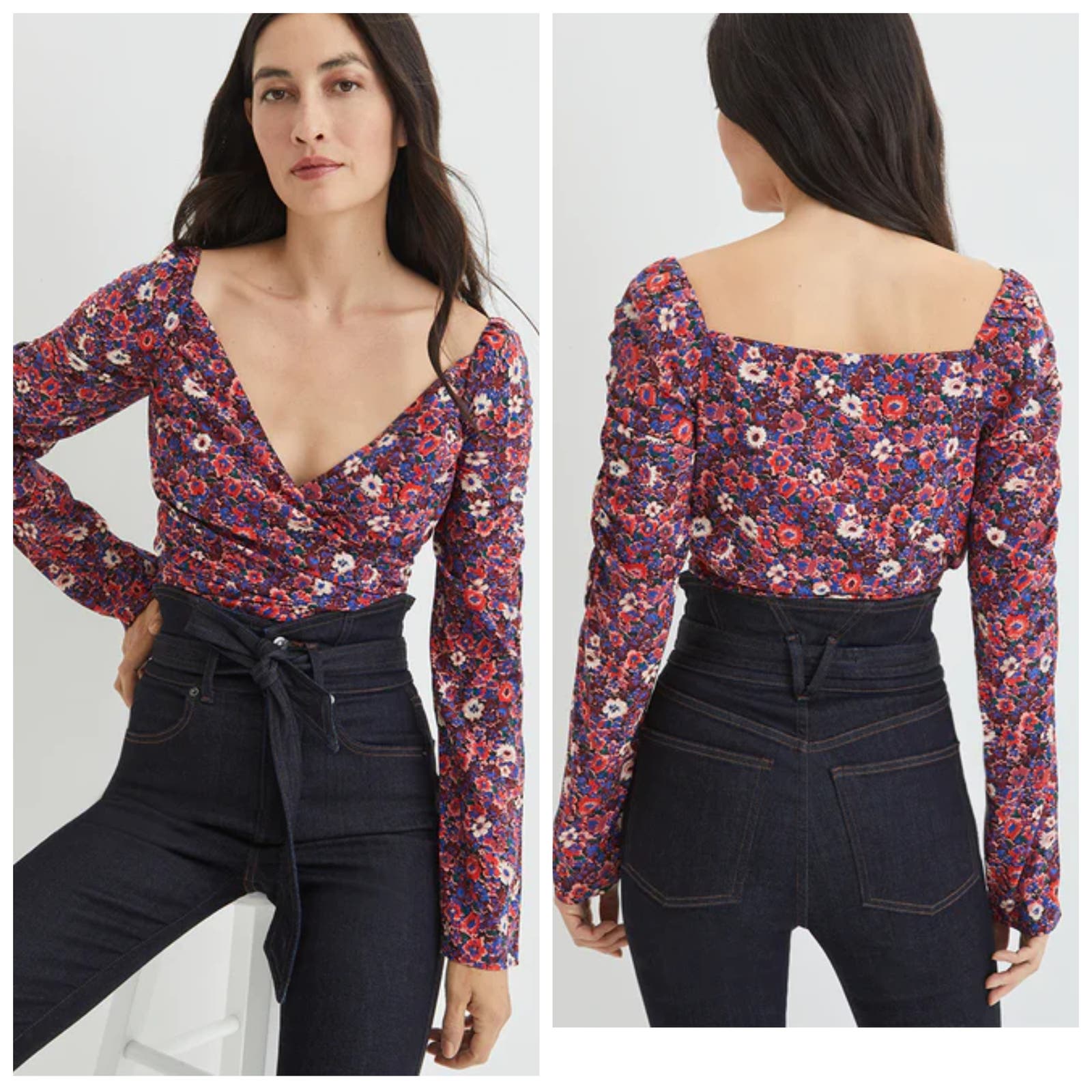 Veronica Beard Women's SABO FLORAL TOP Size 0 Berry Multi NWT 448