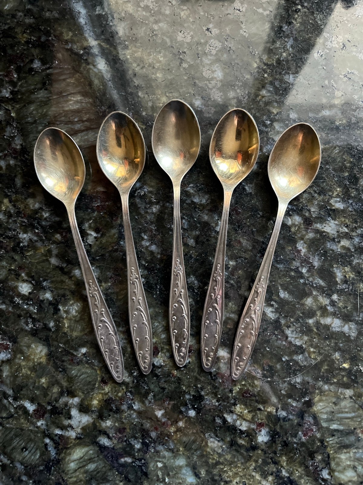 Vintage Russian/Soviet MHU Ornate Silverplate Teaspoons Spoons U2p30k Lot of 5
