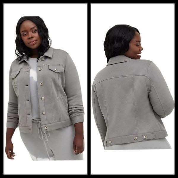 6X 30W Torrid Trucker Shacket Fleece Grey Button Up Moto Layering Grunge 90s lon