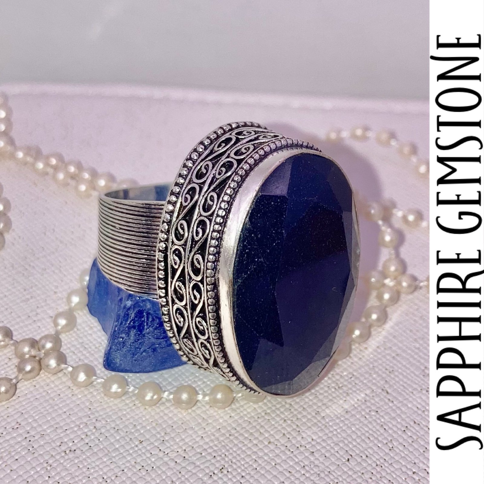 Huge Sapphire Gemstone Chunky Handmade Ring