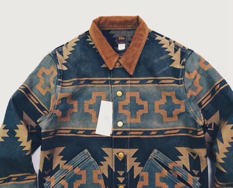 Valero Jacquard Trucker Jacket - Indigo/Yellow/Tan