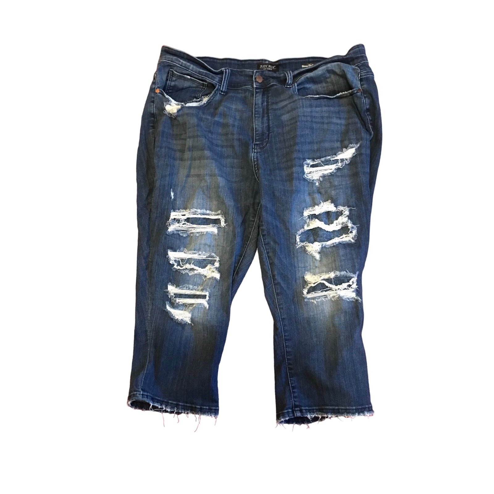 Judy Blue Skinny Fit Capri Distressed Denim Jeans