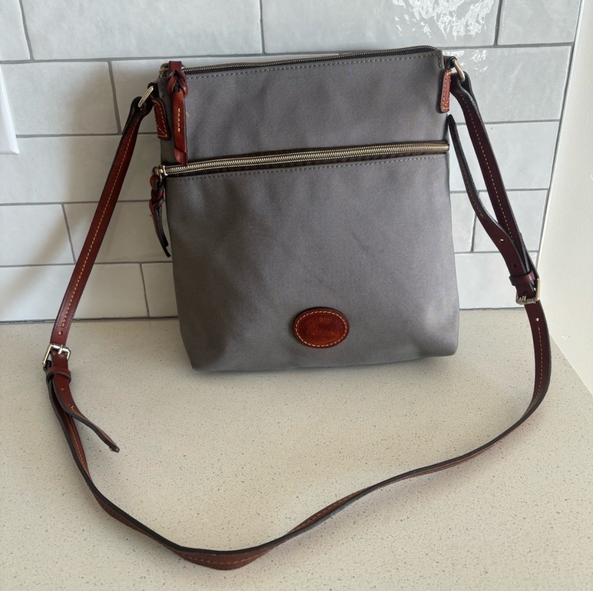 DOONEY & BOURKE Nylon North South Double Zip Crossbody Messenger Bag Grey Purse