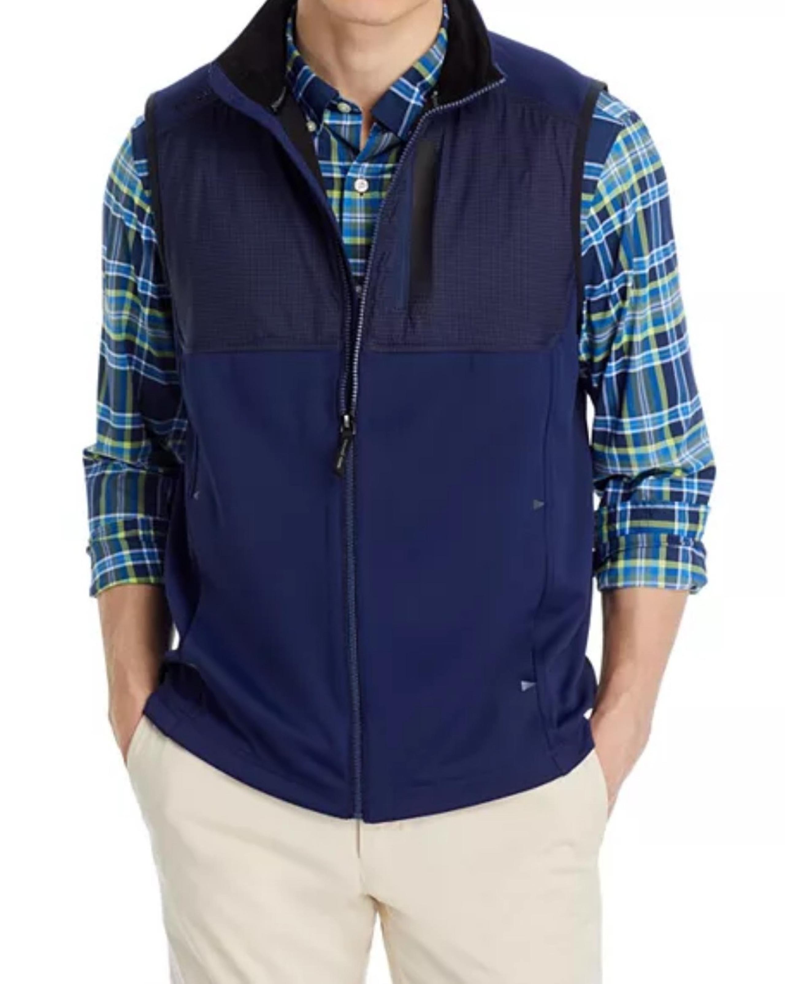 NEW Vineyard Vines Mens Fairhaven Golf Vest Houndstooth Tooth Navy Blue Medium