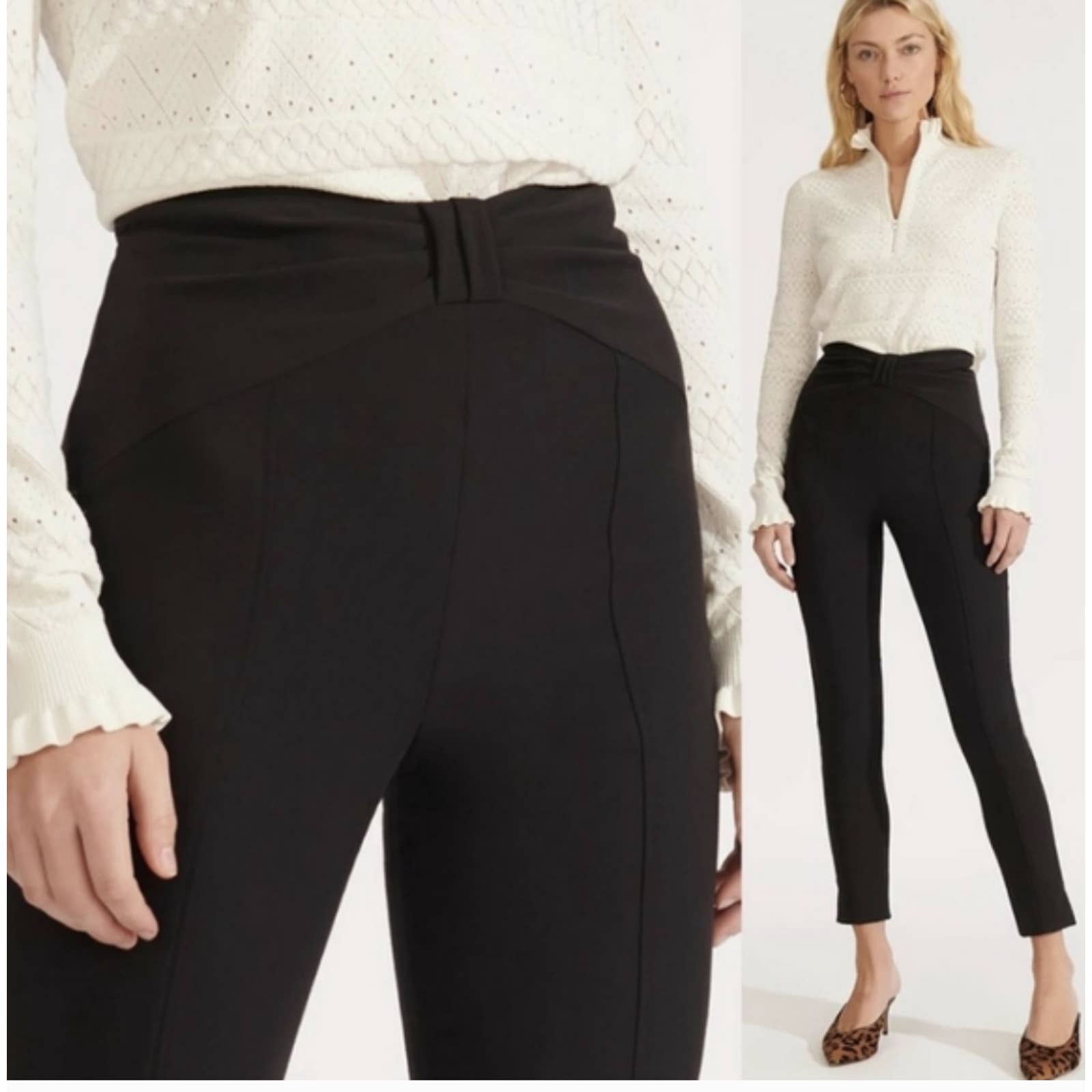 NWT Veronica Beard Ferdinand Trousers 4 High Waist Bow Black Pants Academia