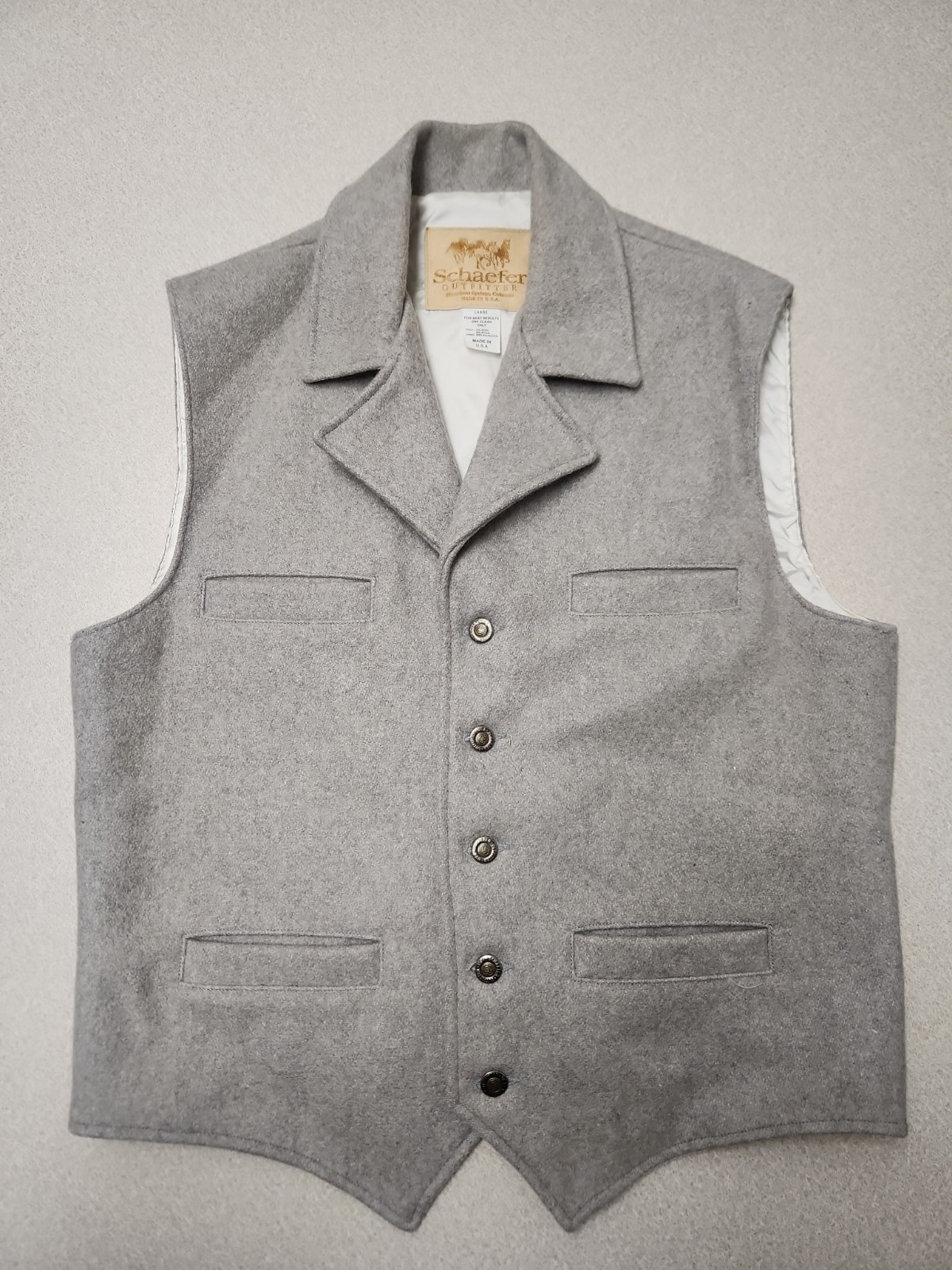 Schaefer Outfitter Vest Mens L Gray Wool Western Cattle USA Made