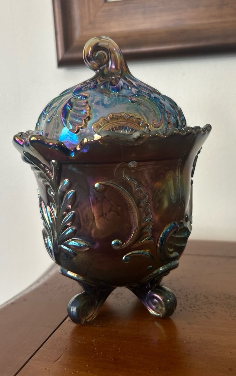 Vintage Carnival Glass Iridescent Jar