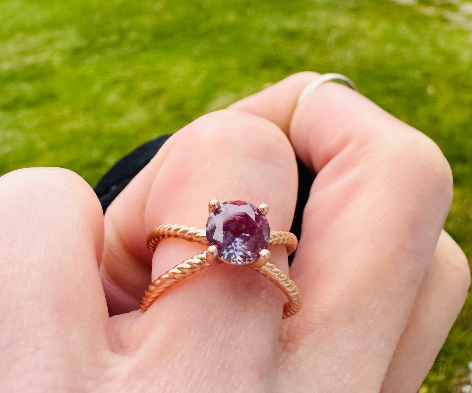 14K Rose Gold Chatham Labs 5mm Round Alexandrite Solitaire Ring Sz 5
