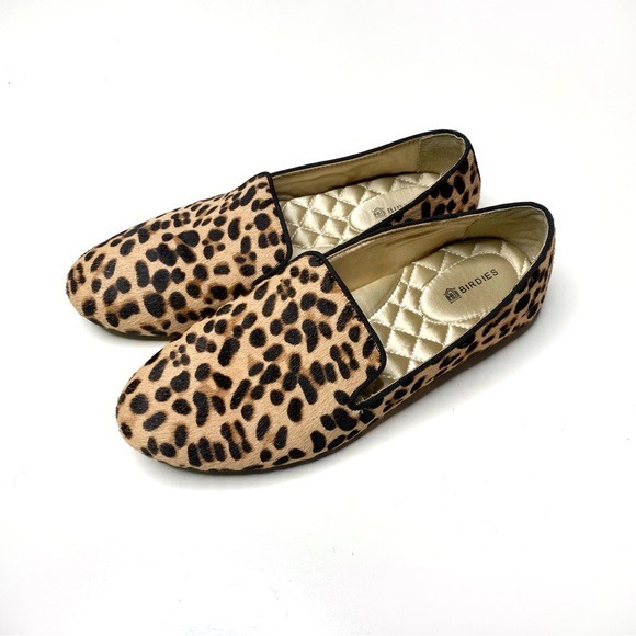 Birdies The Sterling Cheetah Print Calfhair Smoking Loafers Size 7