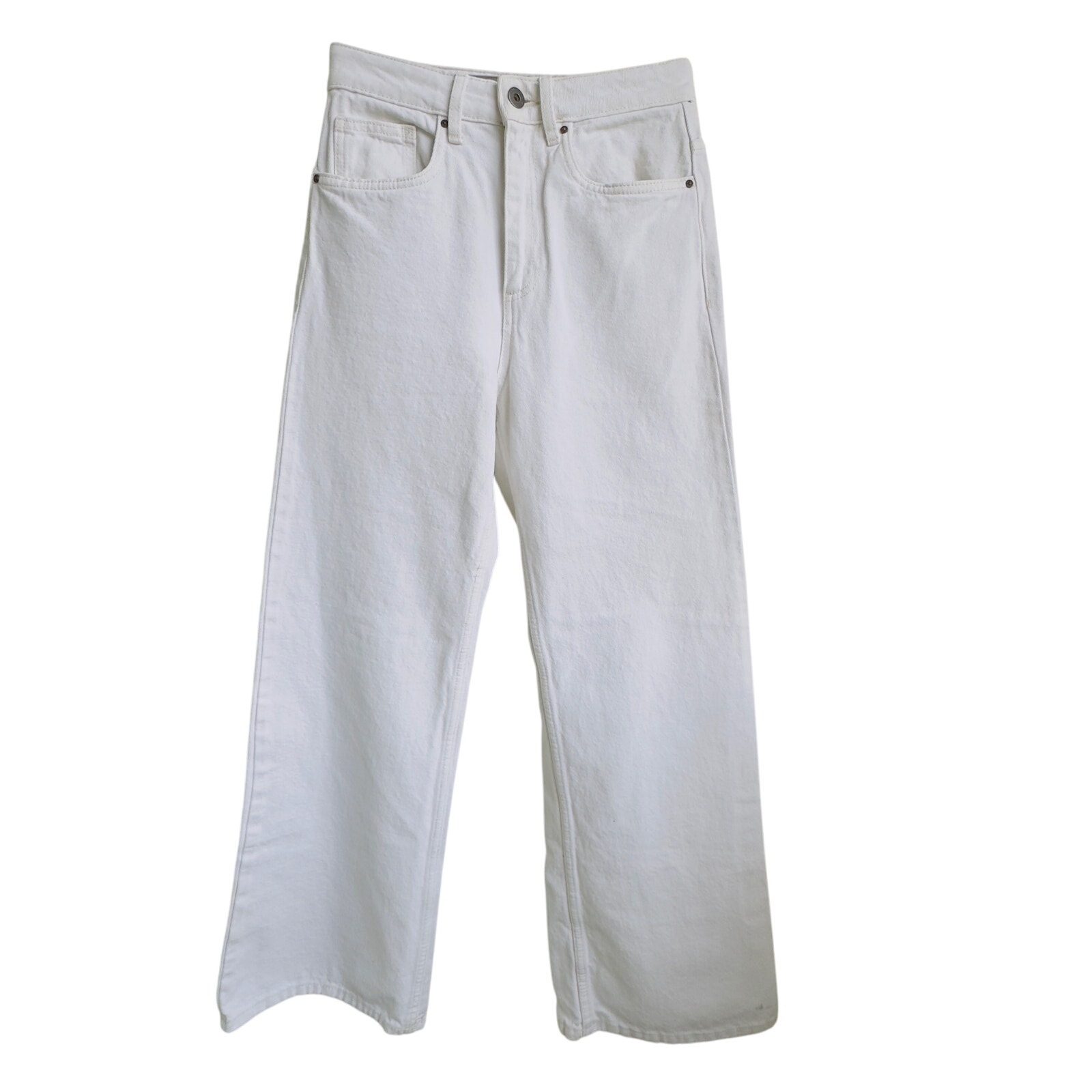 White Denim Wide Leg Long Cotton On 100% Recycled Cotton High Waist Jeans Sz 4
