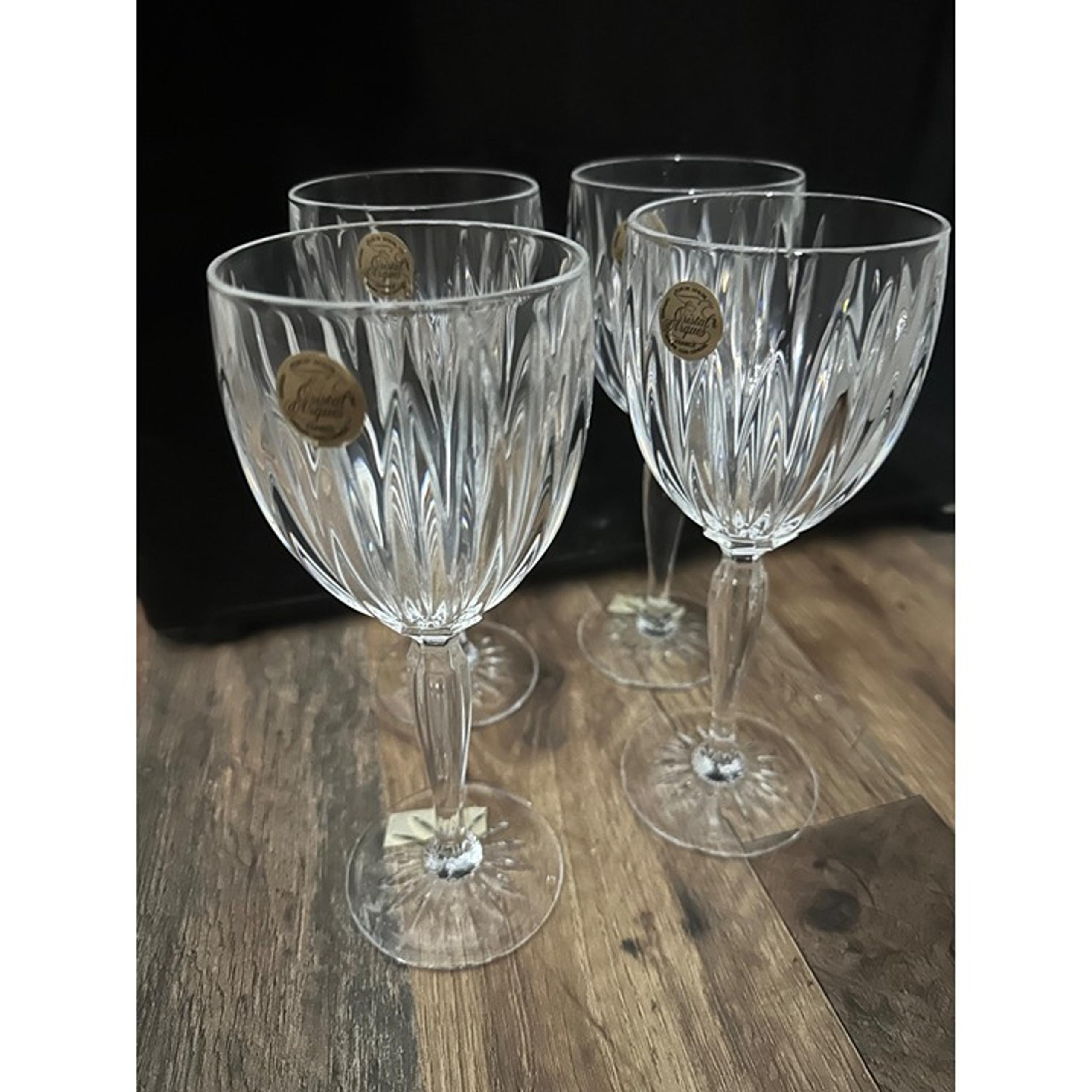 Set Of 4 Cristal D’Arques Durand Clear Heavy Water Goblets With Etched Design