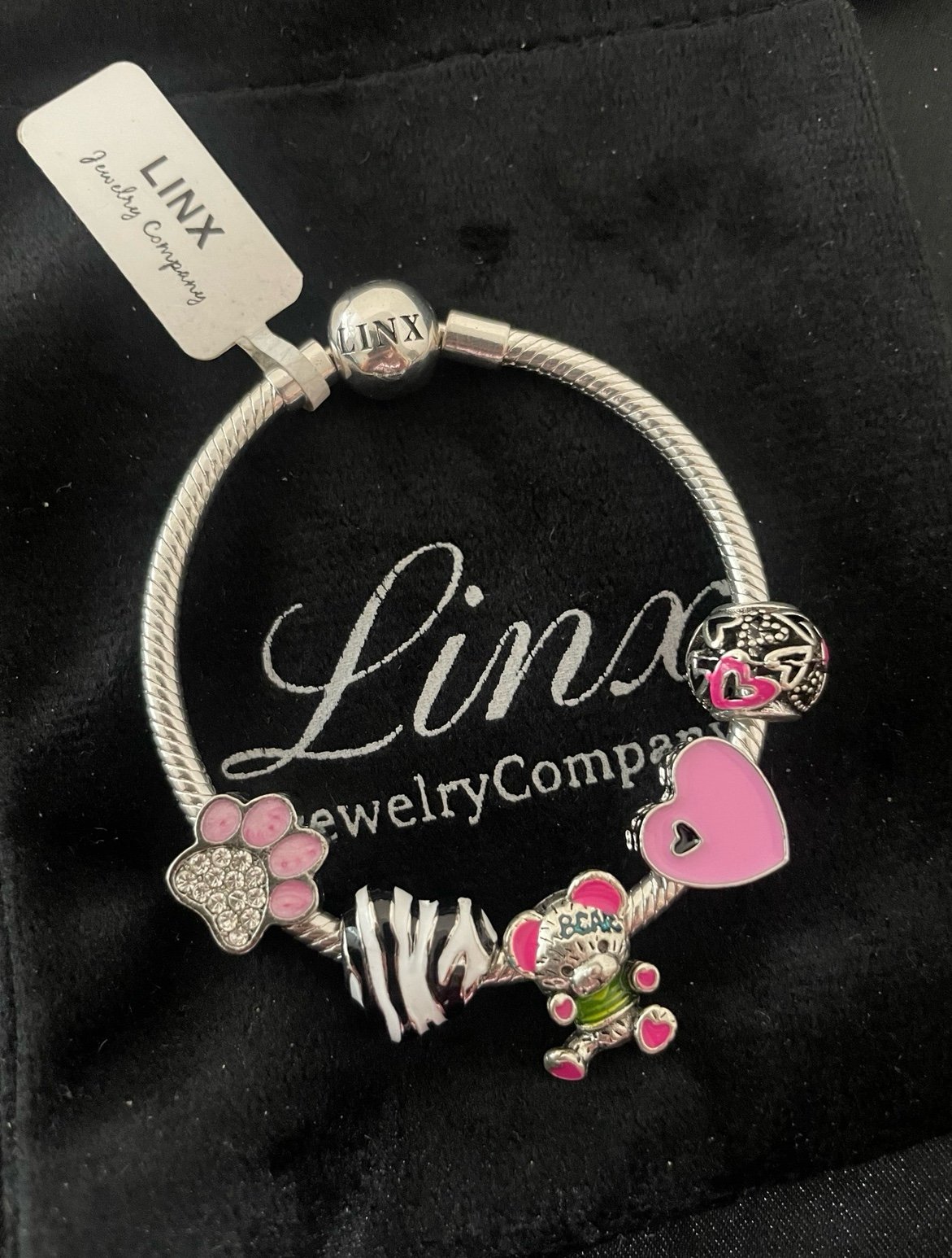 Linx Snake Chain Bracelet with Heart Themed Charms