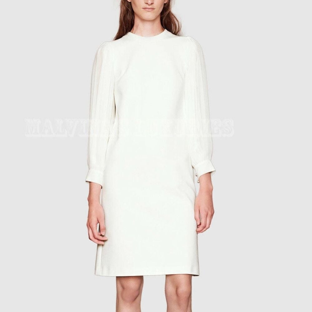 2300 RARE! GUCCI Pleated Sleeves White Ivory Silk Jersey Dress bridal knee l