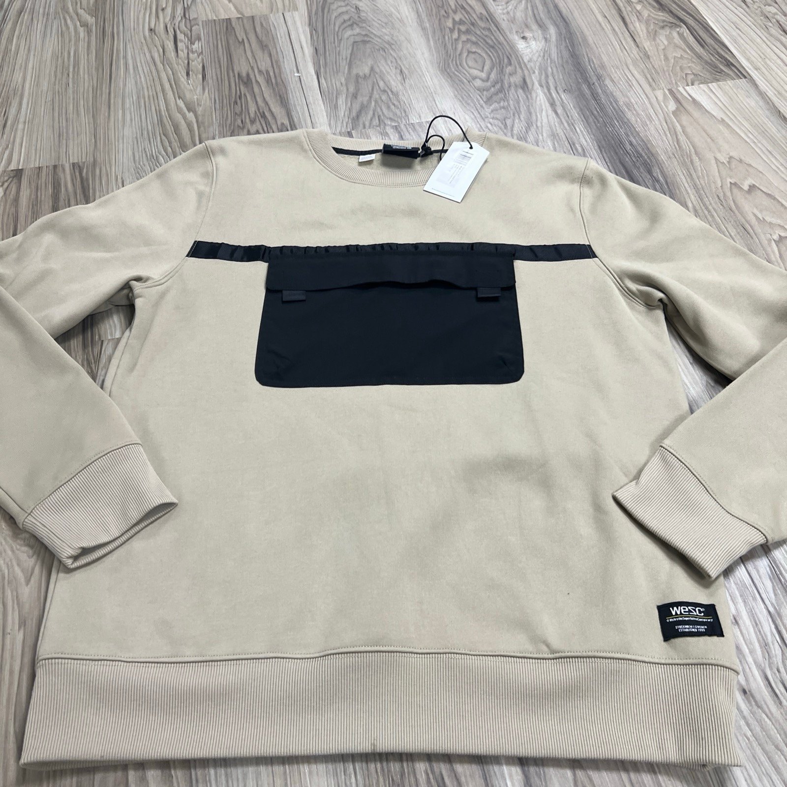 WeSC Miles Utility Crewneck Pullover Sweatshirt Twill/Black Men’s Size XL NWT