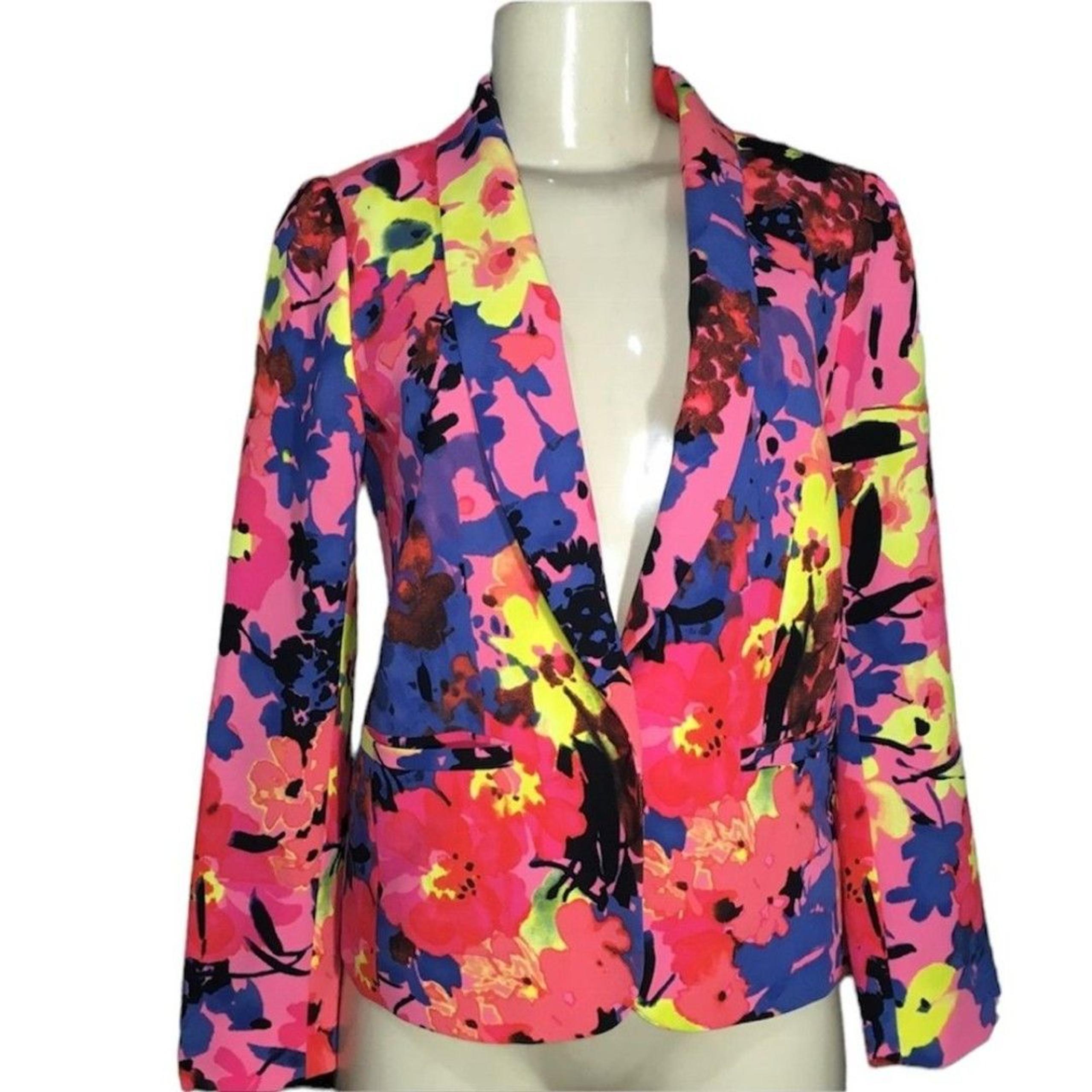 $98 ANN TAYLOR LOFT BRIGHT MULTI COLOR FLORAL SINGLE BUTTON PEPLUM BLAZER SP