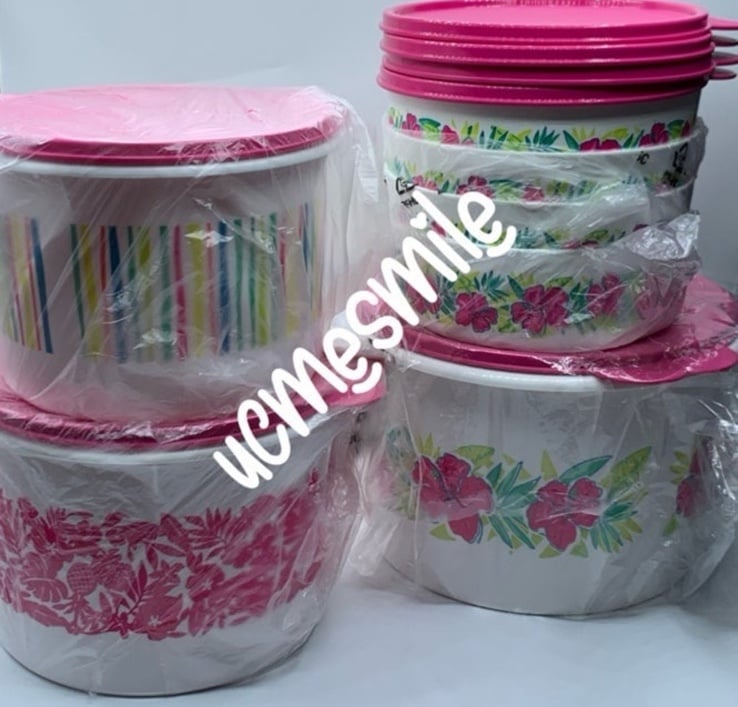 Tupperware Tropical Hibiscus Islands Nesting Storage Canisters/Bowl Set