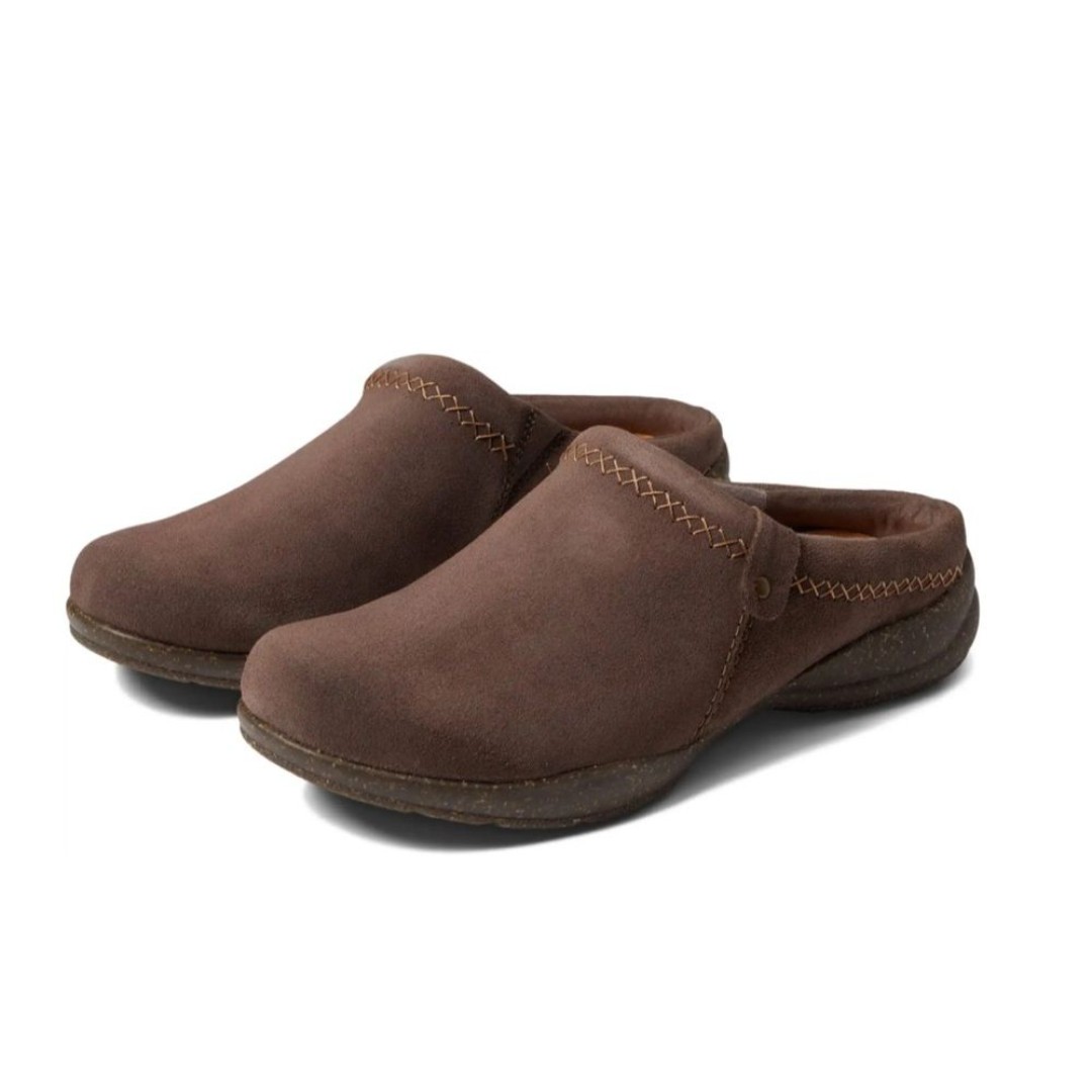 New Clarks Roseville Echo Suede Clogs in Dark Taupe Size 6