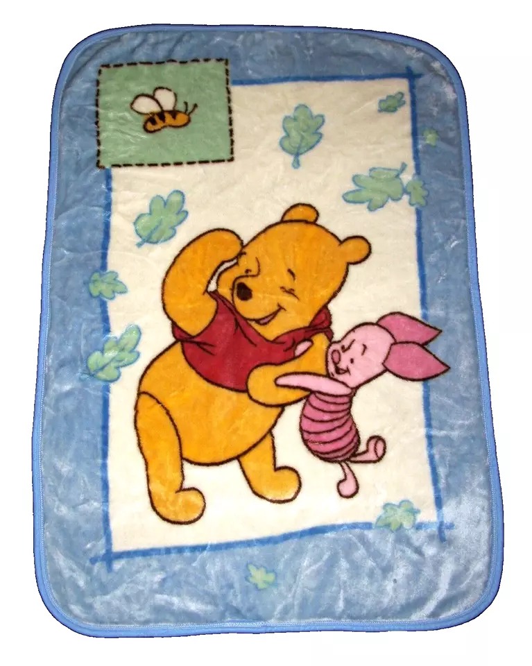 Winnie the Pooh Piglet Plush Throw Baby Blanket Flexing Winking Blue Leaves