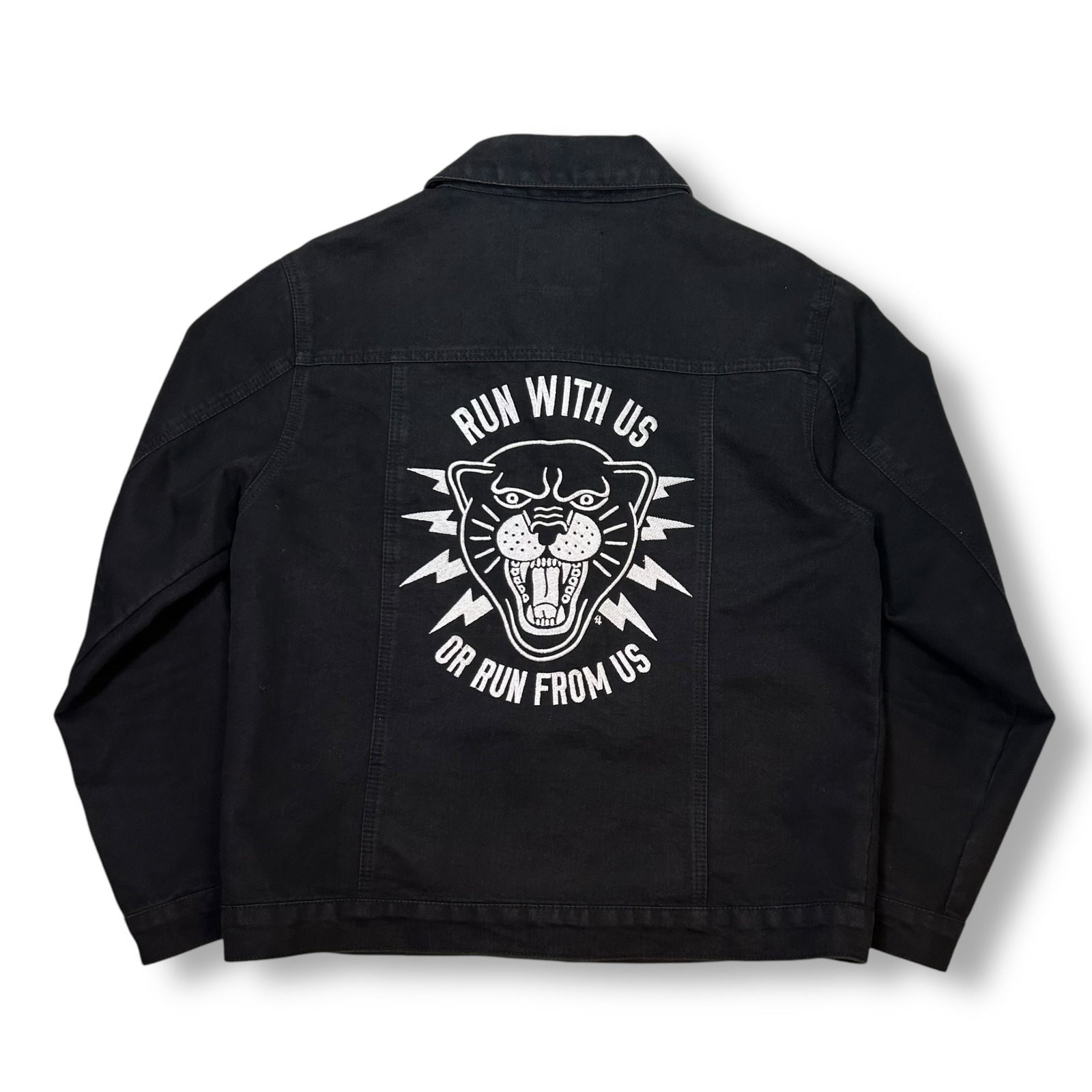 Lurking Class Run With Us Denim Jean Jacket Panther Graphic Black Unisex M Black