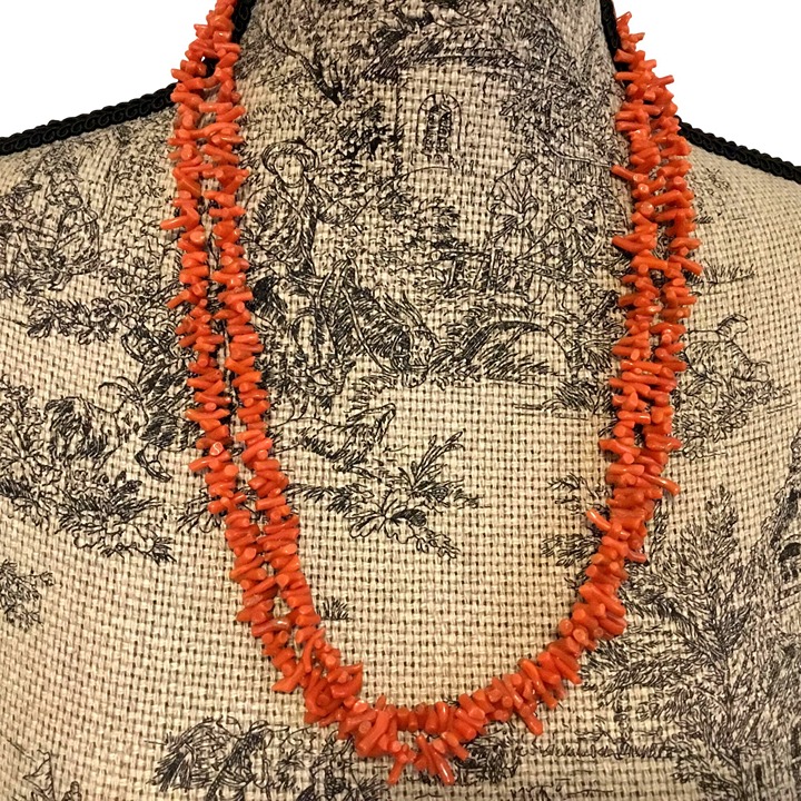 Vintage Coral Branch Necklace Women's Double Strand Sterling Clasp 100g Estate