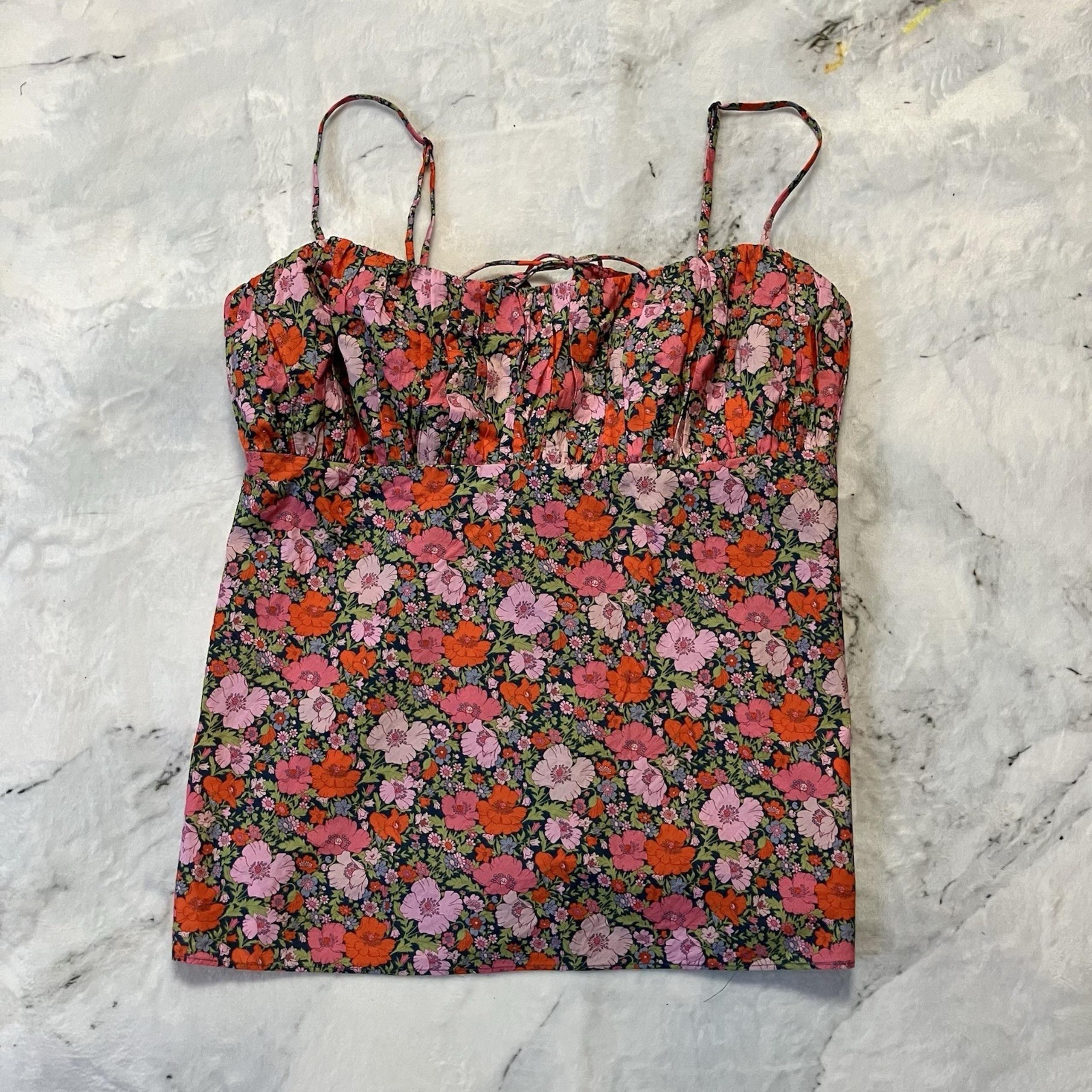 J Crew Liberty Top Womens 6 Floral Gathered Organic Cottom Camisole Meadow Song