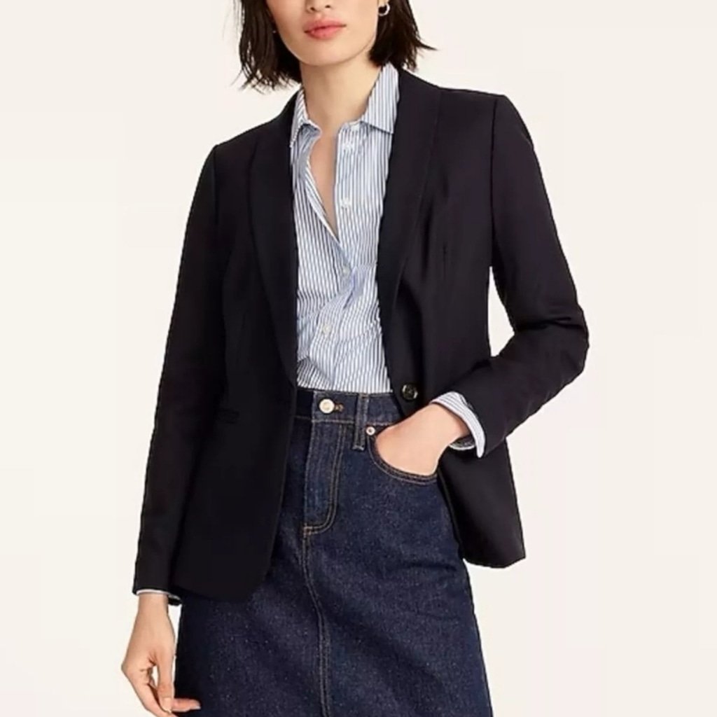 J Crew Parke Wool Flannel Blend Blazer Size 2 J5627 FA18 Black Dark Academia