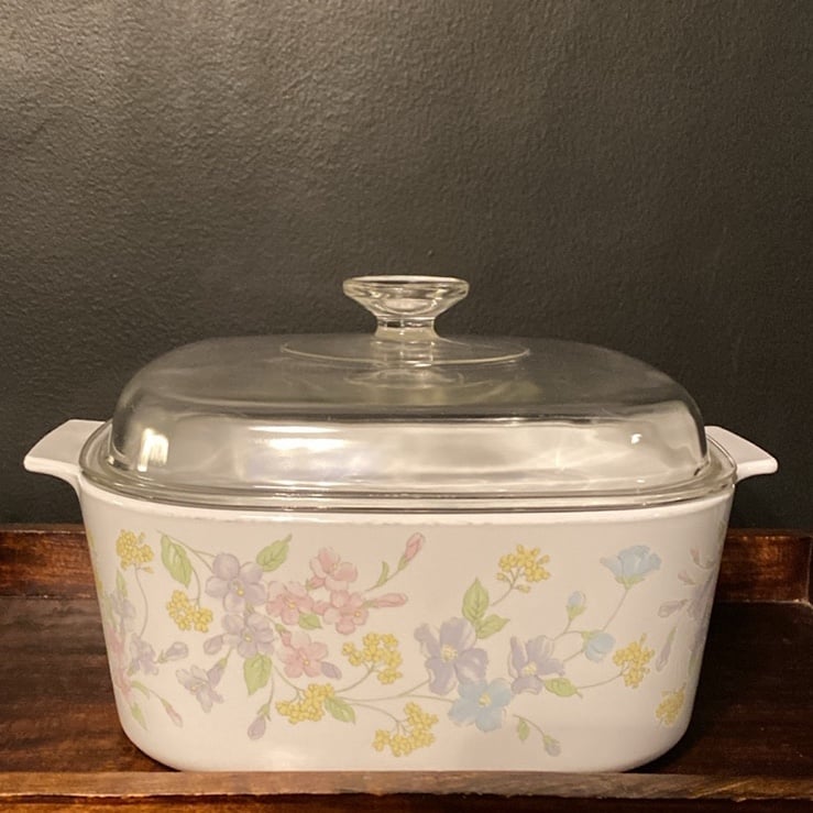 Vintage CORNING WARE PASTEL BOUQUET 5QT COVERED CASSEROLE DISH