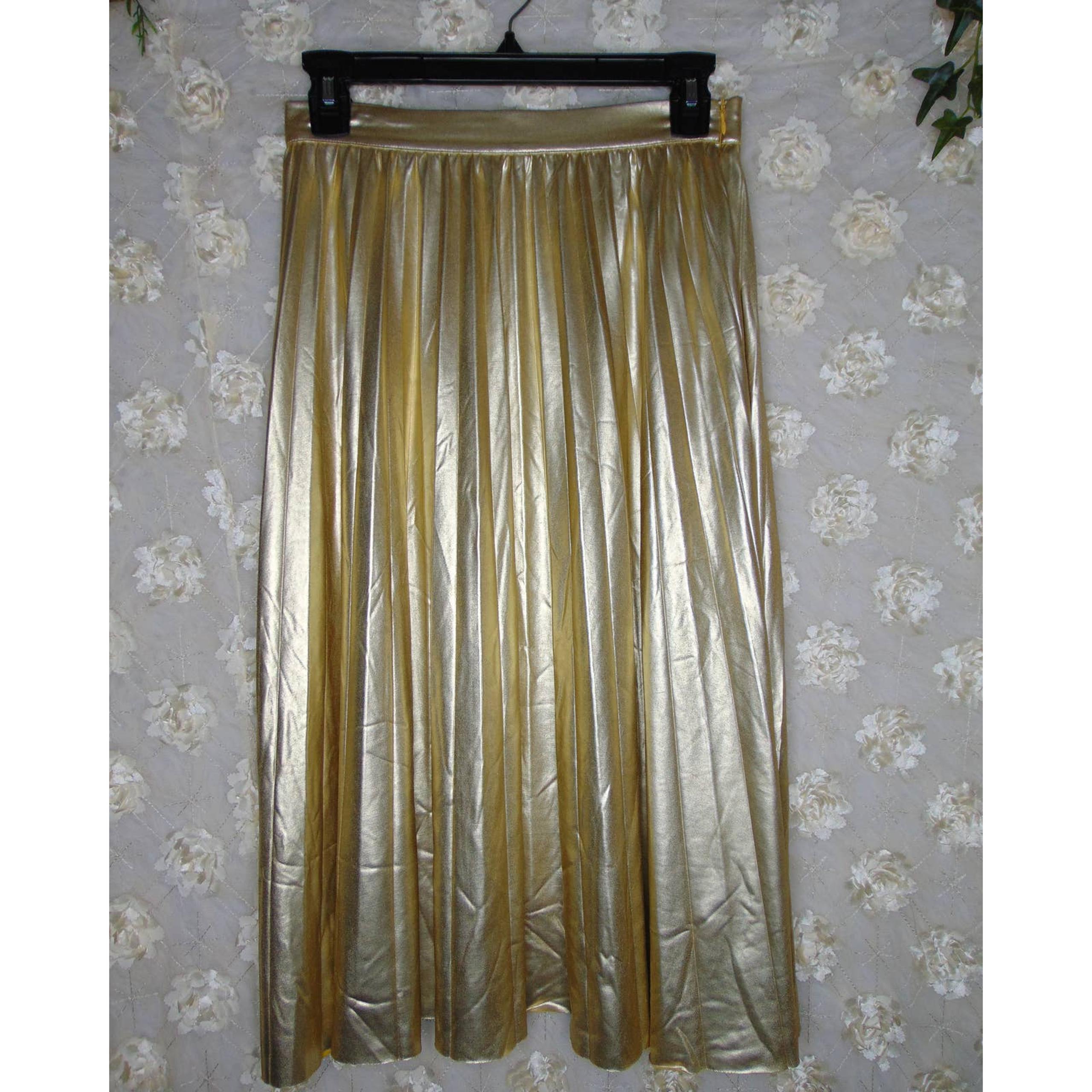 Forever 21 | Women's Gold Pleated Midi Skirt Side Zip Size Small